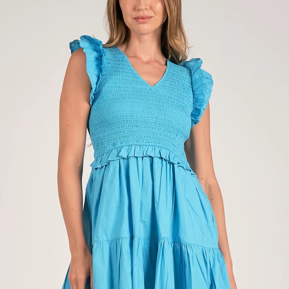 Elan Teal Blue Ruffle Dress